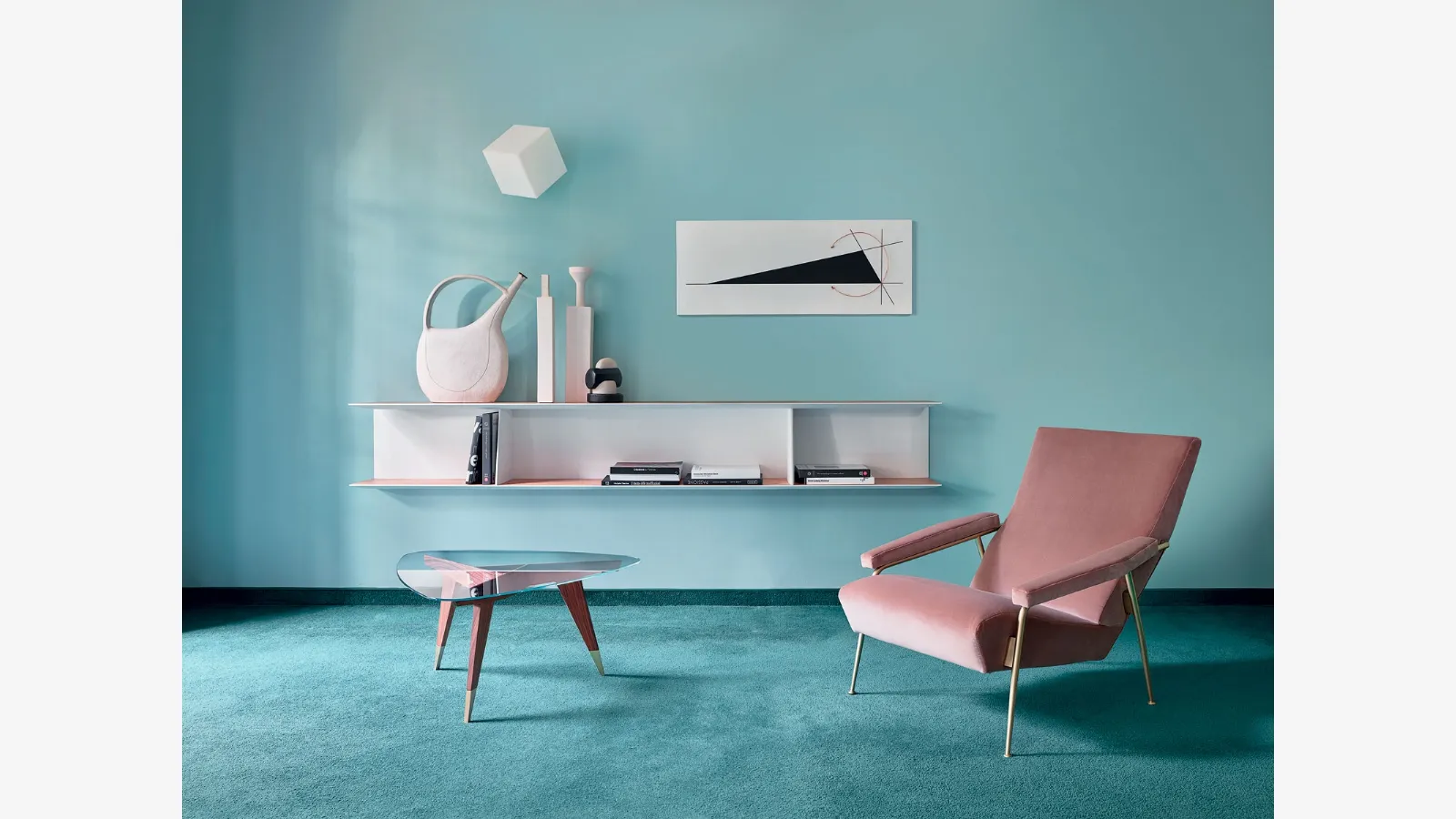 Libreria sospesa in olmo verniciato a mano D-355-1 di Molteni & C