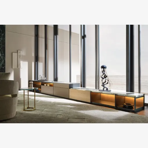 Libreria a moduli componibile Logos in laccato, legno, vetro e metallo di Molteni & C
