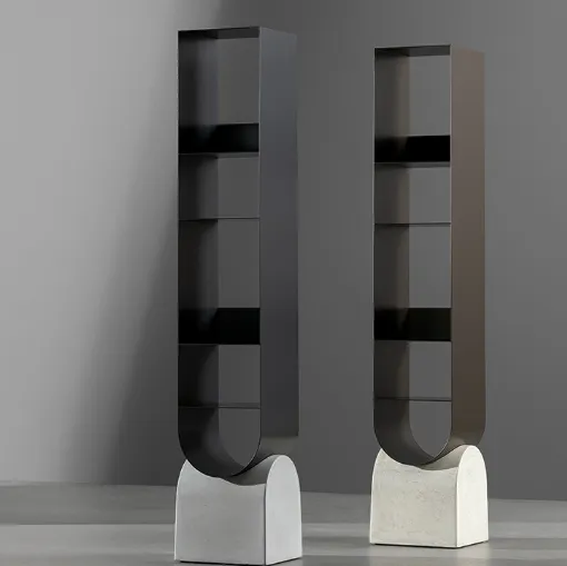 Libreria Vague bookshelf in metallo con base in cemento di Bonaldo