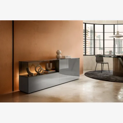 Madia 36e8 Glass 1336 in vetro con grande teca espositiva in vetro trasparente bronzato di Lago