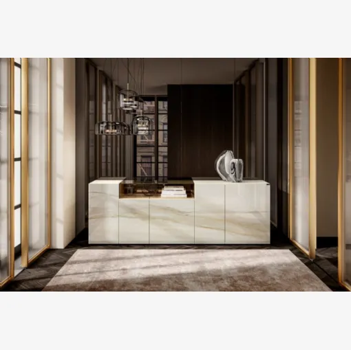 Madia 36e8 Glass 1337 in vetro con finitura marmorea Calacatta Gold di Lago