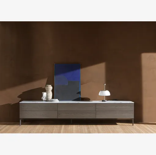 Madia bassa 505 Up Sideboard 03 in legno con top in marmo di Molteni & C