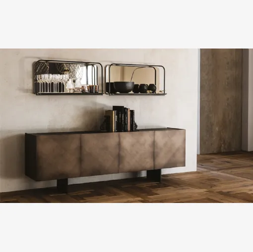 Madia Arizona in legno Brushed Bronze con top in cristallo extrachiaro verniciato moka acidato di Cattelan Italia