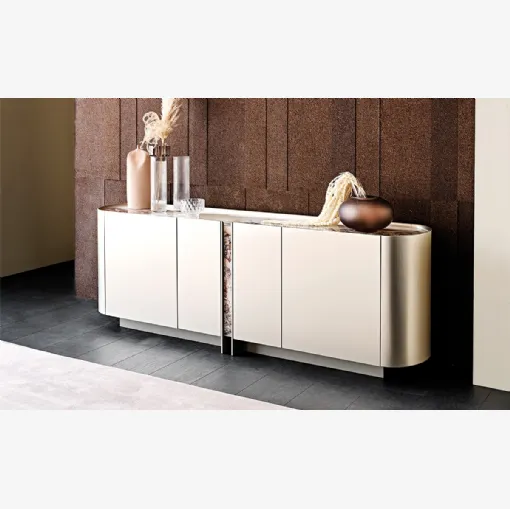 Madia in legno laccato con top e inserto in cristallo con stampa Dynasty di Cattelan Italia