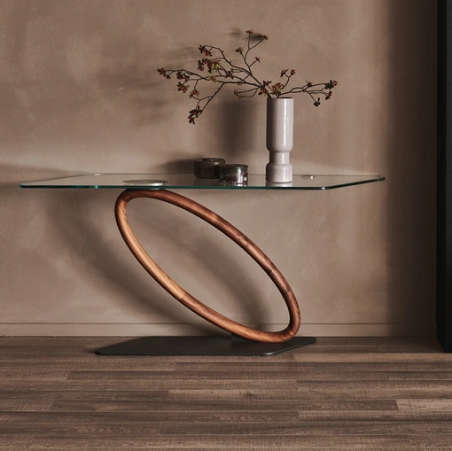 Consolle Tour in cristallo con gamba in legno di Cattelan Italia