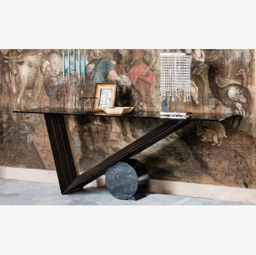 Consolle Valentino in cristallo con base in legno e marmo di Cattelan Italia