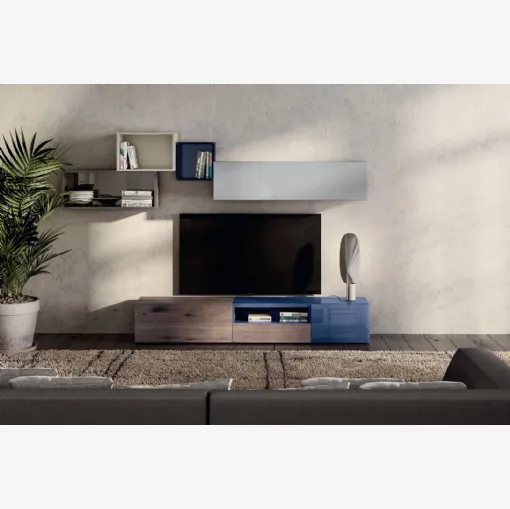 Mobile Porta Tv in rovere e vetro lucido denim 36e8 0520 di Lago