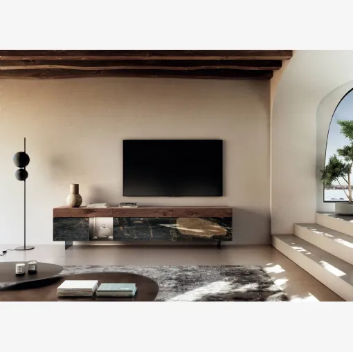 Mobile Porta Tv 36e8 2147 in vetro e legno di Lago