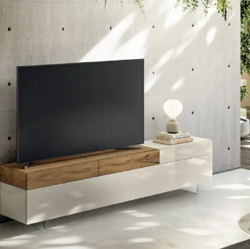 Mobile Porta Tv 36e8 2657 in vetro lucido e legno di Lago