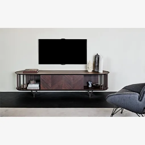 Mobile Porta Tv in legno Noce Canaletto con inserti in metallo Costes di Cattelan Italia