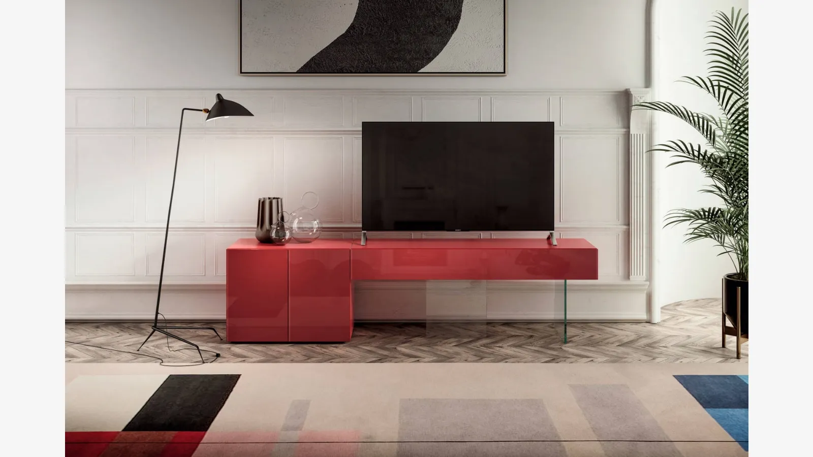 Mobile Porta Tv in vetro lucido rosso 36e8 0522 di Lago