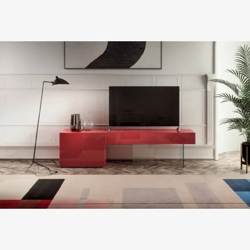 Mobile Porta Tv in vetro lucido rosso 36e8 0522 di Lago
