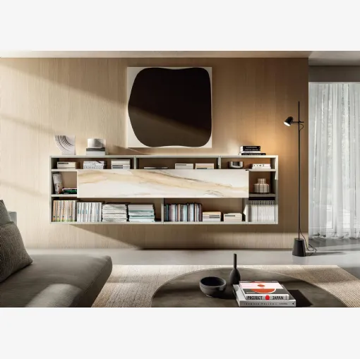 Mobile sospeso Home Office 1215 in laccato e vetro di Lago