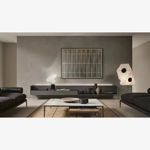 Mobile sospeso Self Plan Living in vetro Piombo opaco con struttura in metallo di Rimadesio