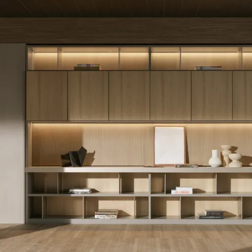 Libreria 505 UP SYSTEM 02 in essenza rigata di Molteni & C