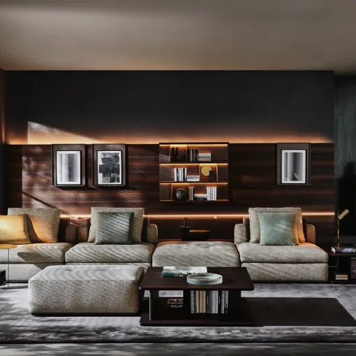 Divano di design lineare in tessuto imbottito Albert di Molteni & C