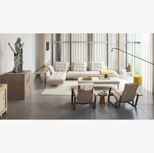 Divano con penisola in tessuto imbottito e trapuntato Grand Sofa di Vitra