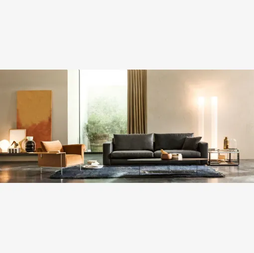 Divano moderno lineare in pelle Reversi '14 di Molteni & C