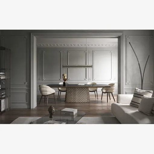 Tavolo con base in cristallo e piano in ceramica Atrium Keramik Premium di Cattelan Italia
