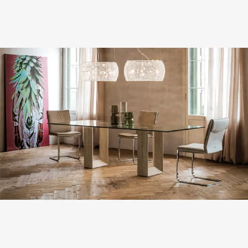 Tavolo con base in marmo e top in cristallo Diapason di Cattelan Italia