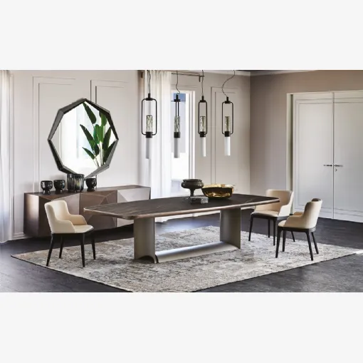 Tavolo con top in ceramica con profilo inferiore arrotondato Dragon Keramik Premium di Cattelan Italia