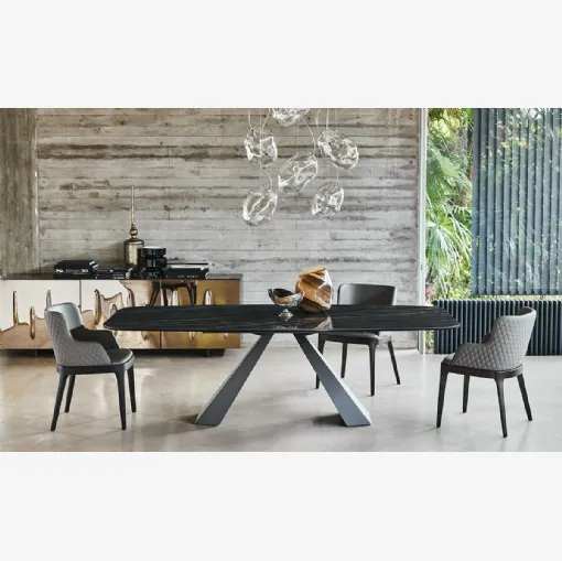 Tavolo fisso con piano in ceramica e base in acciaio Eliot Keramik di Cattelan Italia