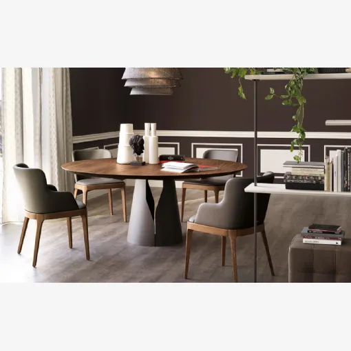 Tavolo rotondo con base in metallo e piano in legno Giano di Cattelan Italia