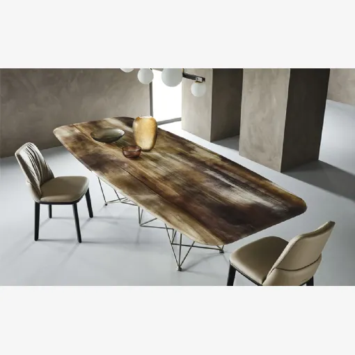 Tavolo con piano in cristallo con stampa e base in acciaio Gordon Crystalart di Cattelan Italia