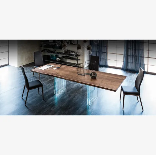 Tavolo allungabile in legno con base in cristallo Ikon Drive di Cattelan Italia