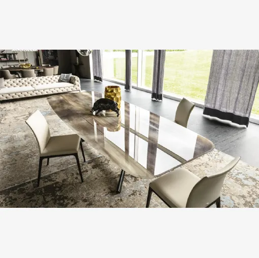 Tavolo con base in acciaio e piano in cristallo stampato Planer Crystalart di Cattelan Italia