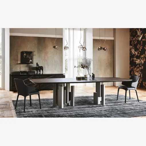 Tavolo con base in acciaio e piano in legno Skyline Wood di Cattelan Italia