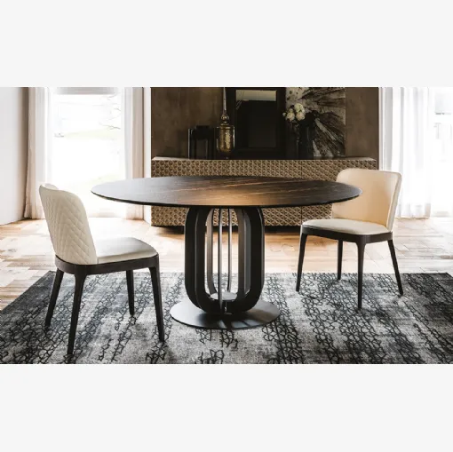 Tavolo rotondo con base in metallo e top in ceramica Soho Keramik di Cattelan Italia
