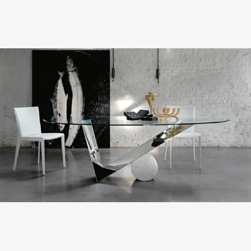 Tavolo in vetro con base in acciaio Inox lucido Valentinox di Cattelan Italia