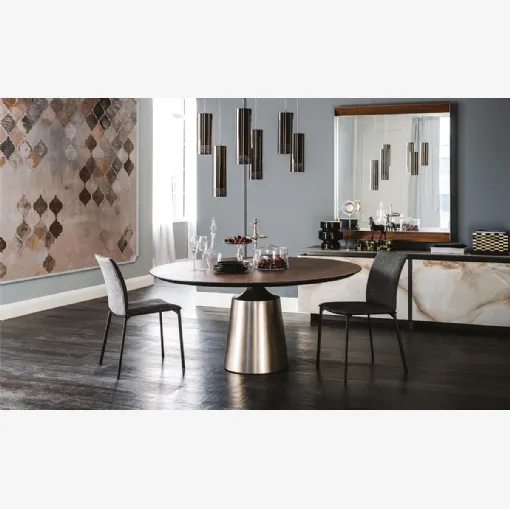 Tavolo rotondo con base in acciaio e piano in legno Yoda Wood di Cattelan Italia