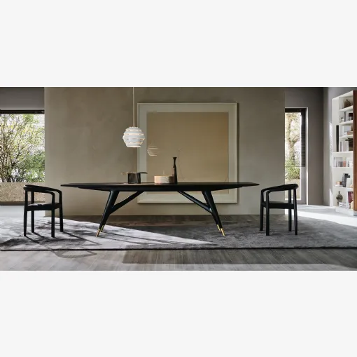 Tavolo di design D-859-1 in legno di Frassino tinto Nero con puntali in ottone di Molteni & C