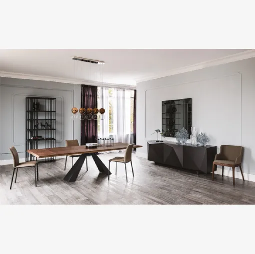 Tavolo allungabile in legno di noce e gambe in acciaio Eliot Wood Drive di Cattelan Italia