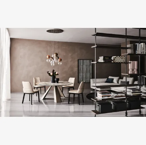 Tavolo rotondo con base a 3 gambe in acciaio e piano in ceramica Eliot Keramik Round di Cattelan Italia
