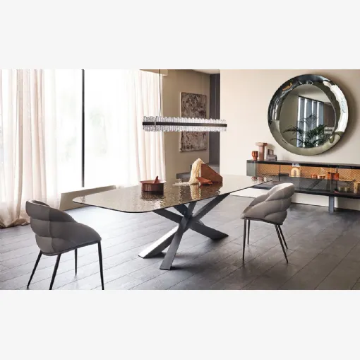 Tavolo in vetro decorato con finitura bronzea Lancer Moonglass di Cattelan Italia