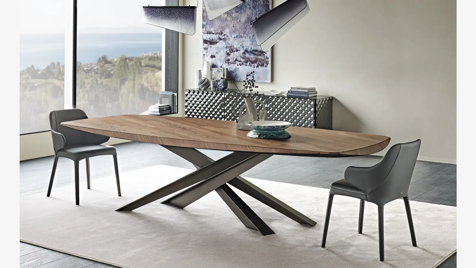 Tavolo rettangolare con piano in legno pregiato Lancer Wood di Cattelan Italia