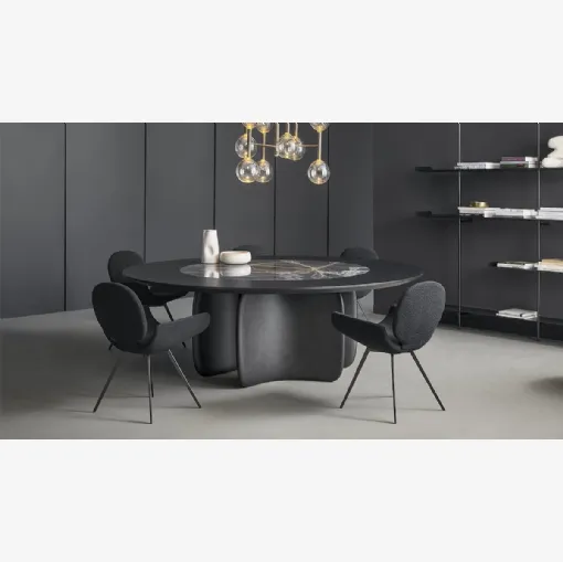 Tavolo rotondo Mellow ST con top in legno e ceramica con base in poliuretano di Bonaldo