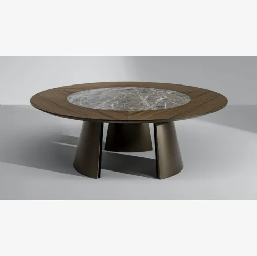 Tavolo rotondo Torii ST con top in legno e ceramica e base in metallo di Bonaldo