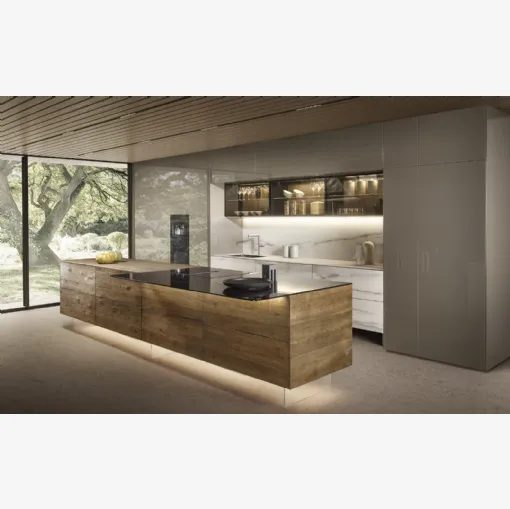 Cucina Design con isola 36e8 Project 2811 in legno e vetro di Lago