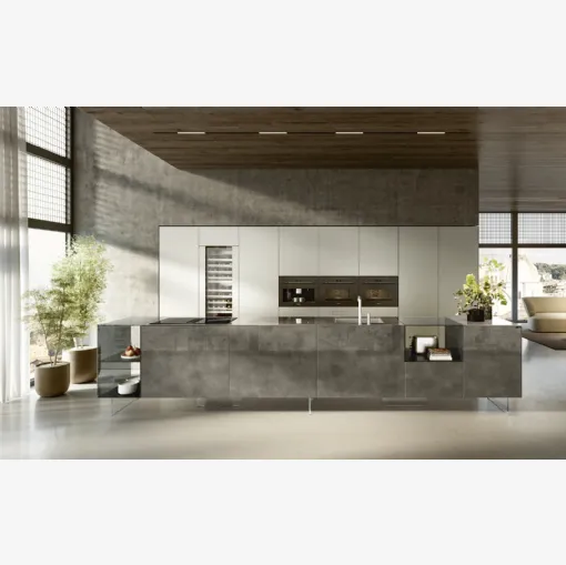 Cucina Design con isola 36e8 Project 2812 in vetro di Lago