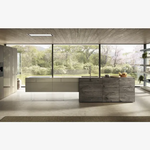 Cucina Design 36e8 Project 2814 in legno e vetro di Lago