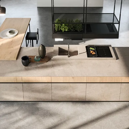 Cucina Design con isola in gres e rovere antico biondo Ak 04 03 di Arrital