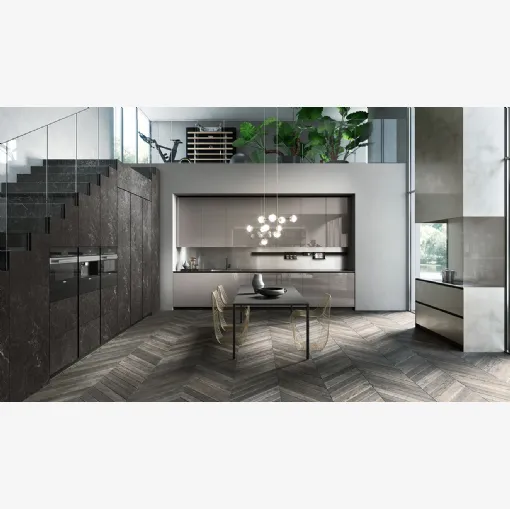 Cucina Design angolare Ak 04 02 in vetro lucido Grigio Londra e Laminam di Arrital