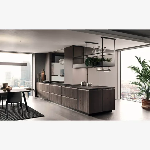 Cucina Design con penisola Ak 07 03 in Castagno spazzolato di Arrital