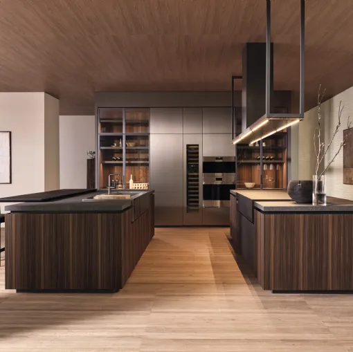 Cucina Design con doppia isola Hi-Line 6 Frame Door in essenza Eucalipto di Molteni & C