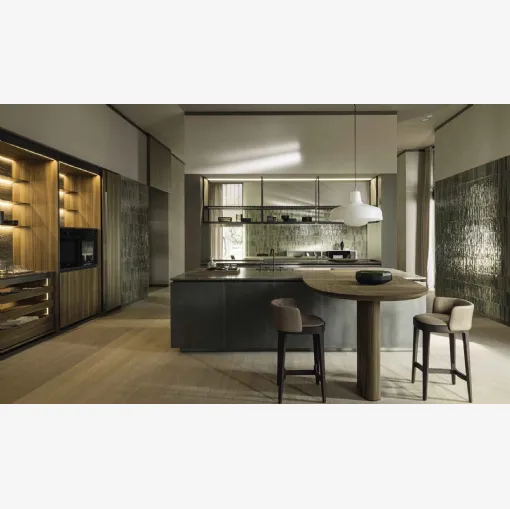 Cucina Design con isola Intersection in acciaio Nebula e legno di Molteni & C