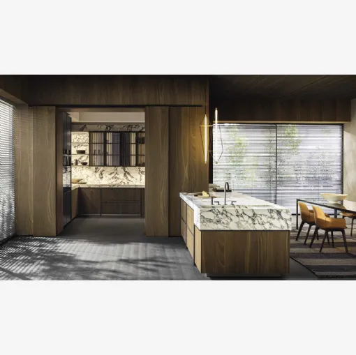 Cucina Design con penisola Intersection in Rovere Thermo di Molteni & C